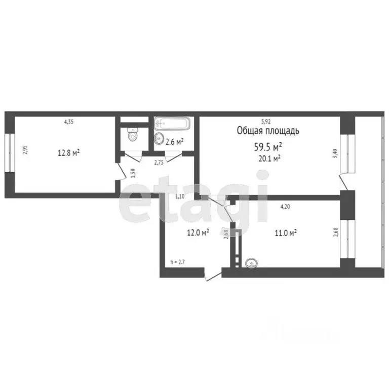 2-к кв. Кемеровская область, Кемерово ул. Дружбы, 17 (60.2 м) - Фото 2