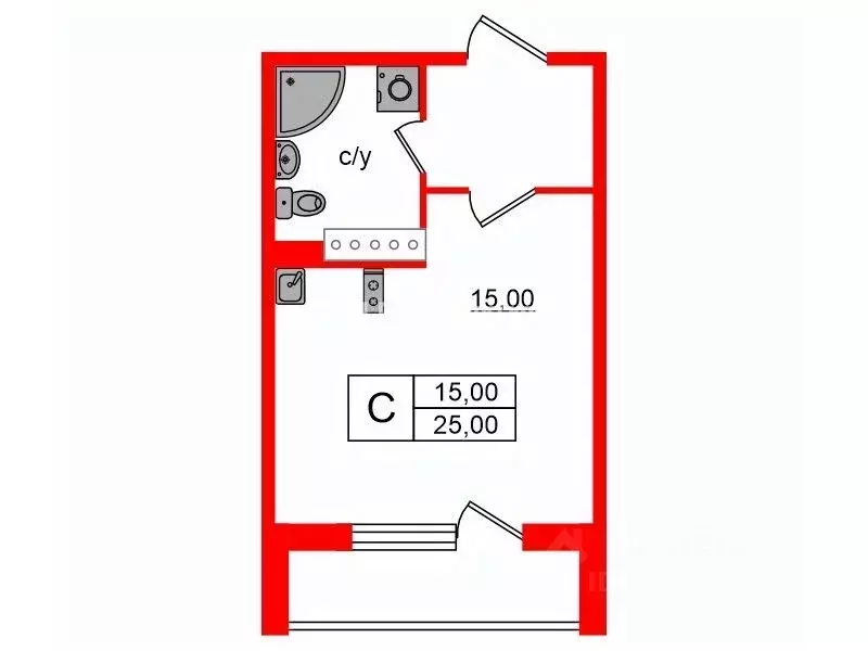 Студия Санкт-Петербург Фарфоровская ул., 7к2 (25.0 м) - Фото 1