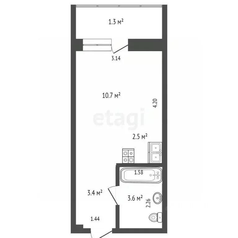 Студия Ямало-Ненецкий АО, Новый Уренгой Дружба мкр, 4/2 (20.2 м) - Фото 2