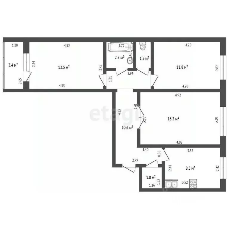 3-к кв. Башкортостан, Стерлитамак ул. Артема, 123 (65.2 м) - Фото 1