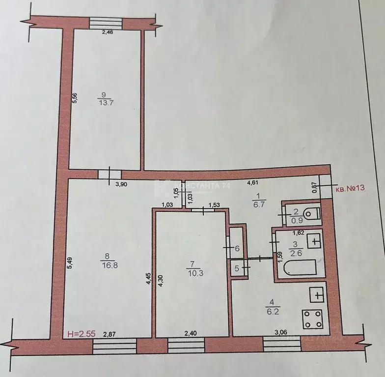 3-к кв. Курганская область, Мишкино рп ул. Телеграфная, 16 (58.0 м) - Фото 2