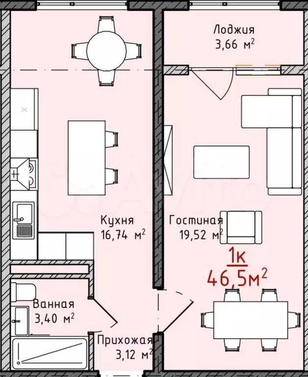 1-к. квартира, 46,5 м, 5/17 эт. - Фото 0