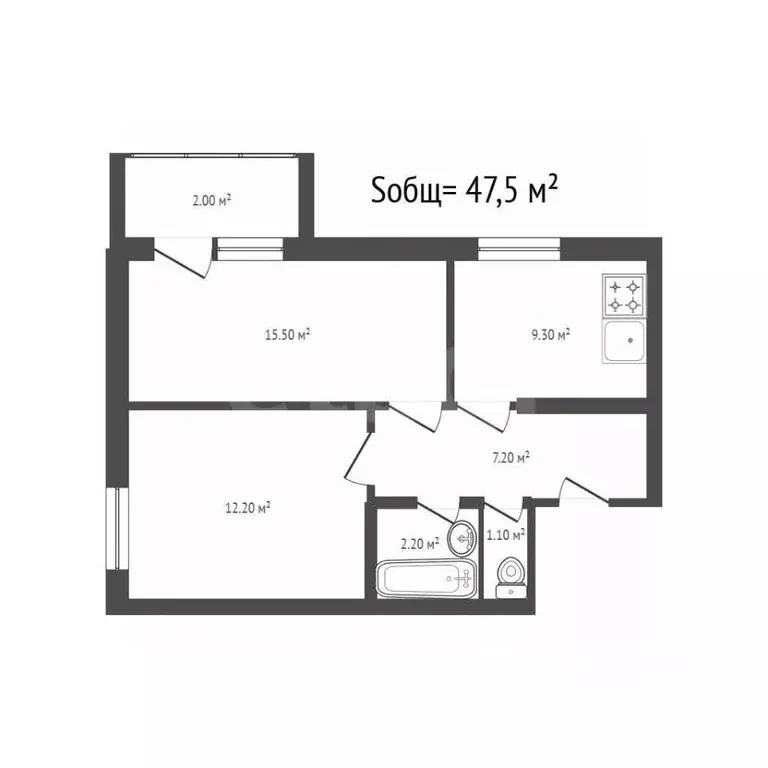 2-к кв. Брянская область, Брянск ул. Щербакова, 64Б (47.5 м) - Фото 2