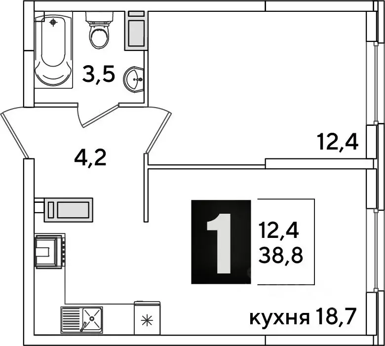 1-к кв. Краснодарский край, Краснодар ул. Ивана Беличенко, 90к2 (38.8 ... - Фото 0