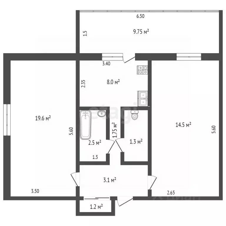 2-к кв. Крым, Ялта ул. Сеченова, 10К2 (54.0 м) - Фото 1