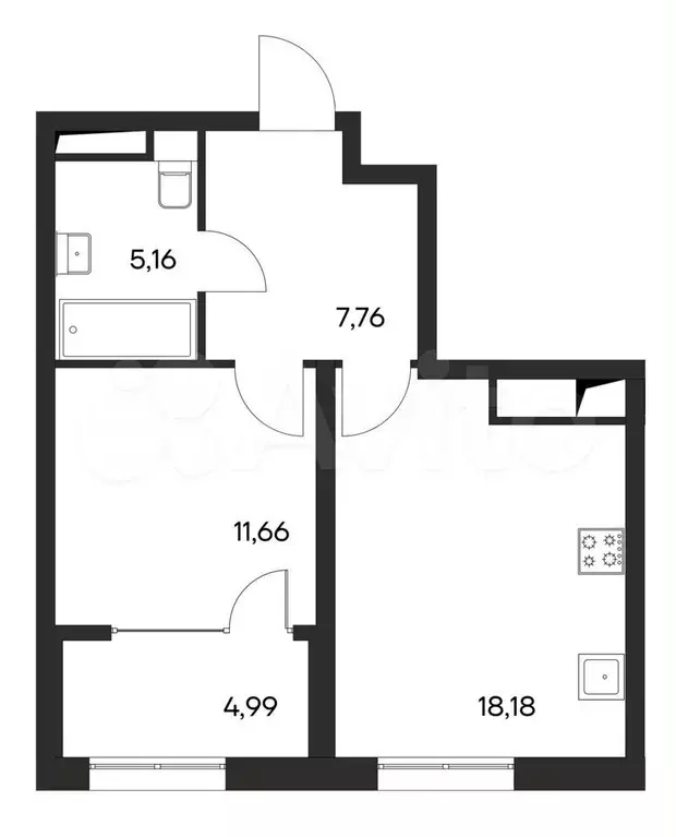 1-к. квартира, 47,8 м, 2/4 эт. - Фото 0