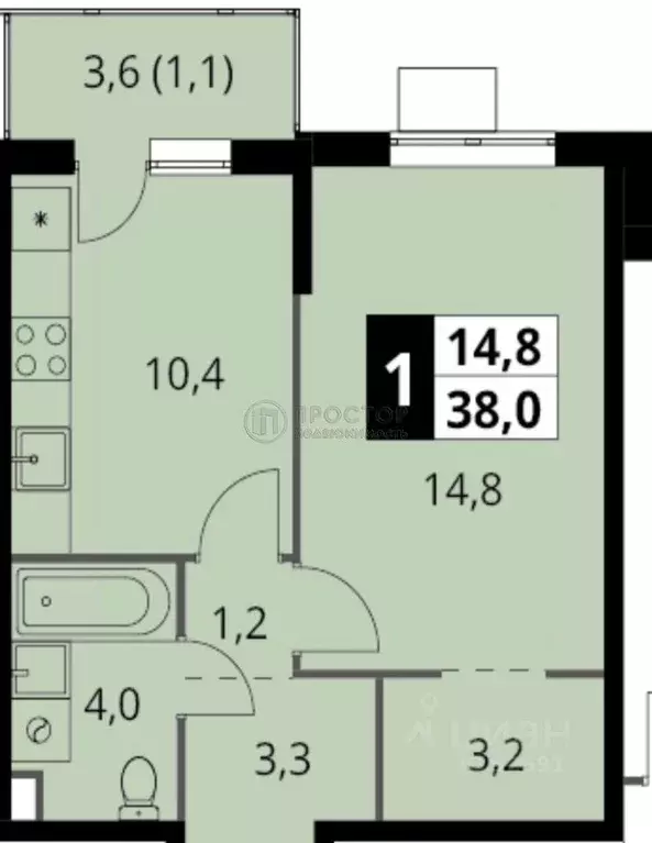 1-к кв. Московская область, Химки ул. Комсомольская, 16к1 (38.0 м) - Фото 1