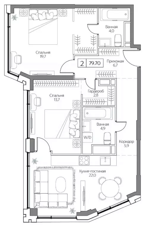 2-к кв. Москва Дрим Рива жилой комплекс (79.7 м) - Фото 1