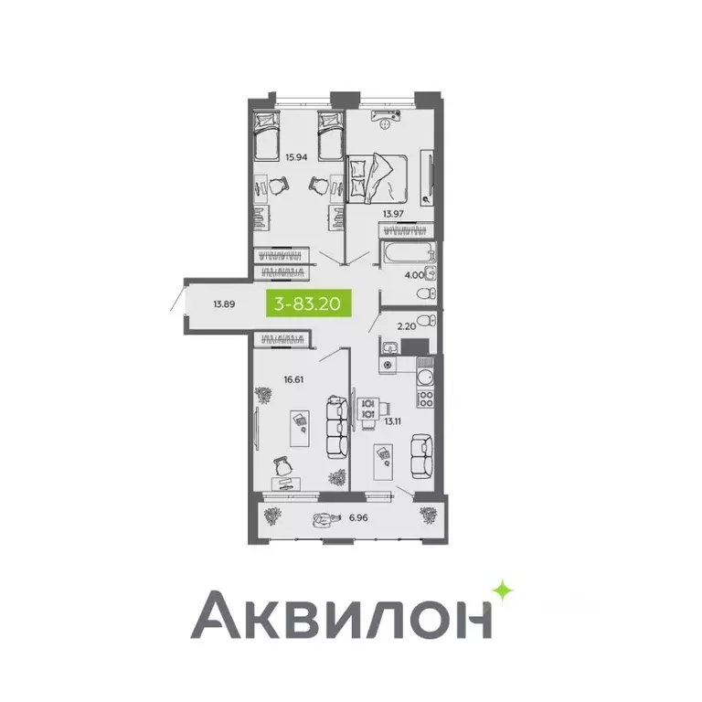 3-к кв. Архангельская область, Архангельск  (83.2 м) - Фото 1