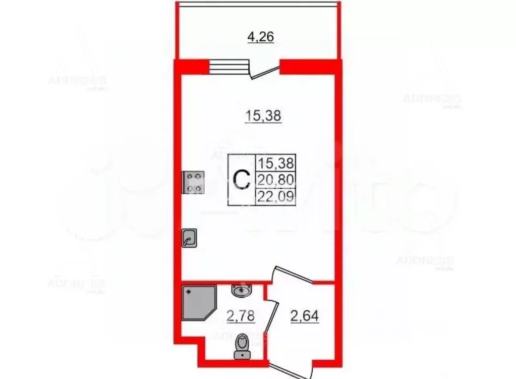 Студия Санкт-Петербург пос. Шушары, просп. Старорусский, 13к1 (21.0 м) - Фото 1