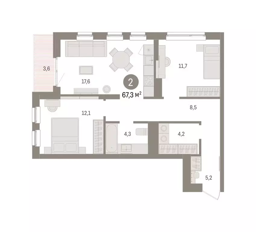 2-комнатная квартира: Челябинская область, Сосновский муниципальный ... - Фото 2