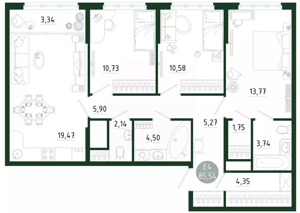 3-к кв. Тульская область, Тула Платон Парк жилой комплекс (85.54 м) - Фото 1