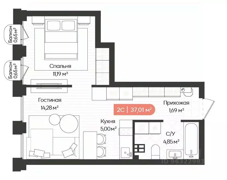 2-к кв. Новосибирская область, Новосибирск Ленинградская ул., 342 ... - Фото 1