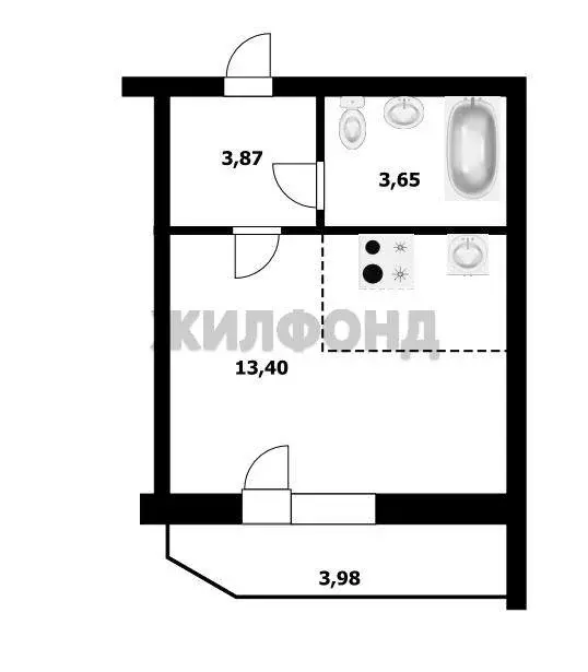 Квартира-студия: Новосибирск, 2-я Воинская улица, 53 (24.7 м) - Фото 0