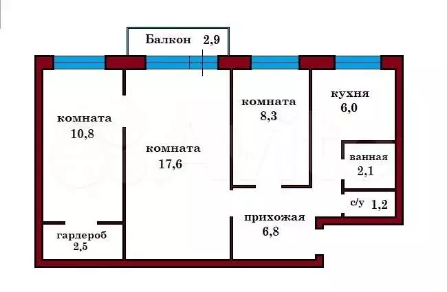 3-к. квартира, 55,9 м, 5/5 эт. - Фото 0