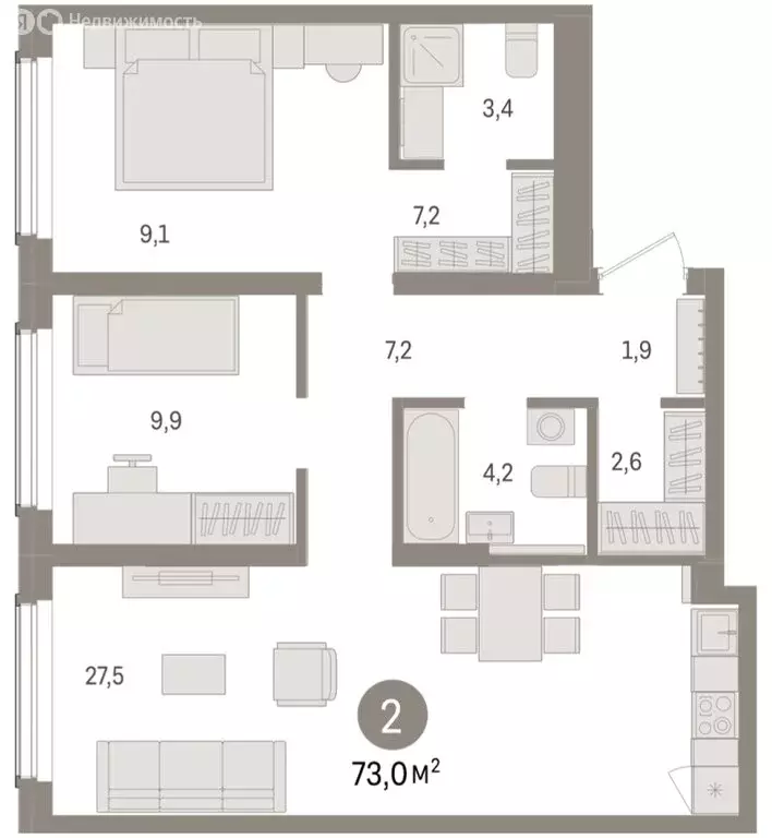 2-комнатная квартира: Новосибирск, улица Аэропорт (73 м) - Фото 1