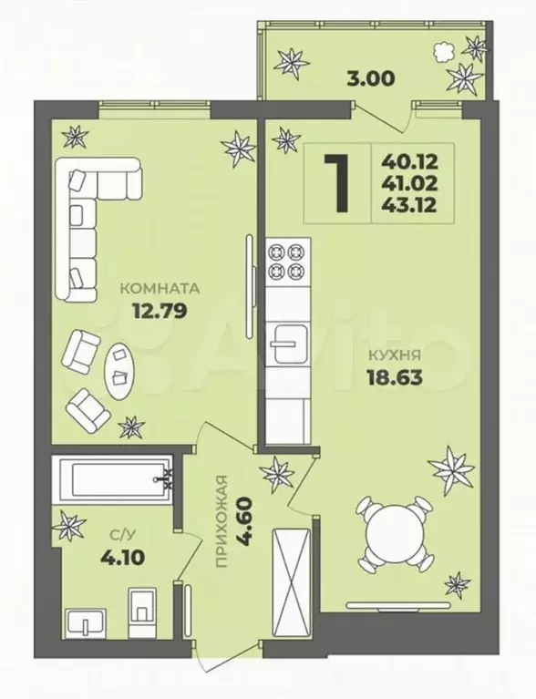 1-к. квартира, 41 м, 2/8 эт. - Фото 1
