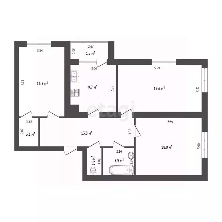 3-к кв. Калининградская область, Калининград Римская ул., 20 (86.2 м) - Фото 1