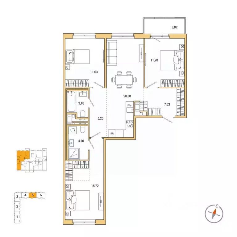 3-к кв. Санкт-Петербург Окла жилой комплекс (80.09 м) - Фото 0
