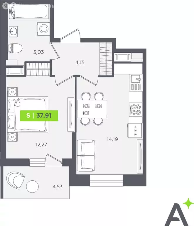 1-комнатная квартира: Кудрово, Солнечная улица, 10к1 (37.4 м) - Фото 1