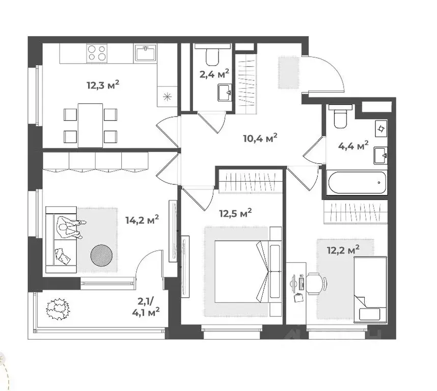 3-к кв. Тверская область, Тверь ул. 2-я Красина, 64 (72.5 м) - Фото 2