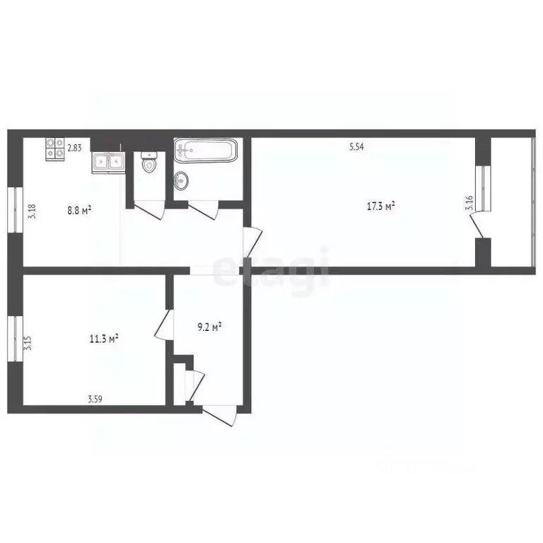 2-к кв. Ямало-Ненецкий АО, Ноябрьск просп. Мира, 4 (50.9 м) - Фото 2