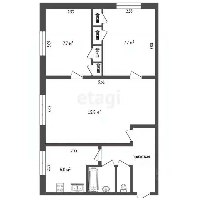 3-к кв. Белгородская область, Белгород ул. Костюкова, 23 (47.2 м) - Фото 2