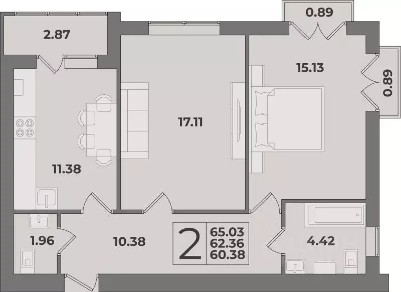 2-к кв. Калининградская область, Калининград Суздальская ул. (65.14 м) - Фото 1