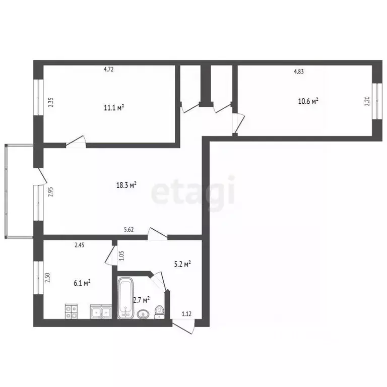 3-к кв. Крым, Симферополь ул. Беспалова (55.5 м) - Фото 2