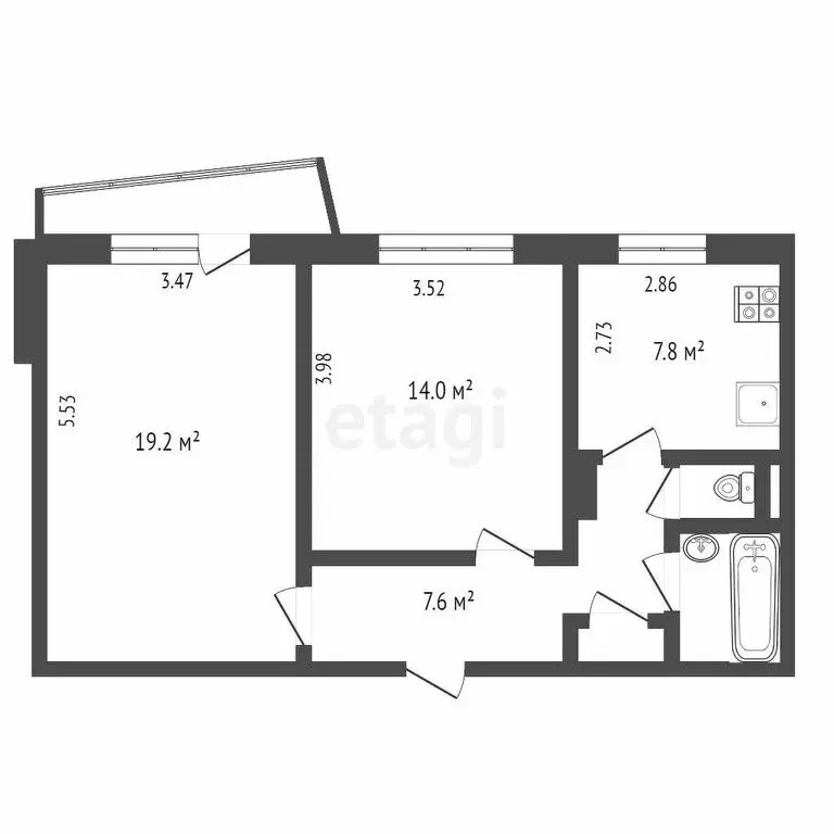 2-комнатная квартира: Омск, улица Степанца, 8Б (54.4 м) - Фото 1
