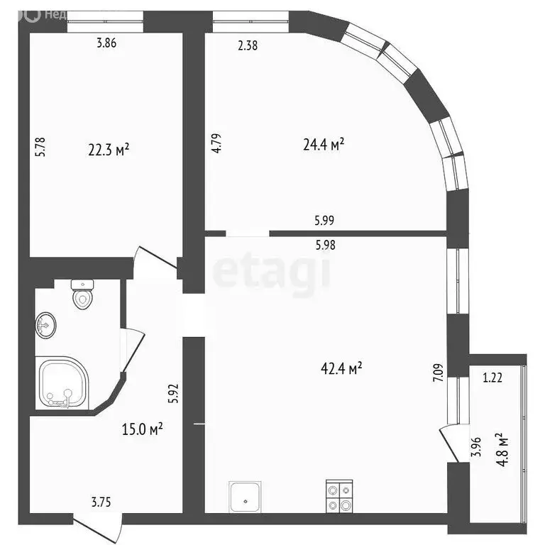 2-комнатная квартира: деревня Дударева, Академический проезд, 9 (110.4 ... - Фото 1