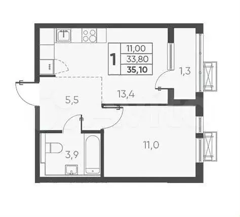 1-к. квартира, 35,1 м, 24/24 эт. - Фото 1