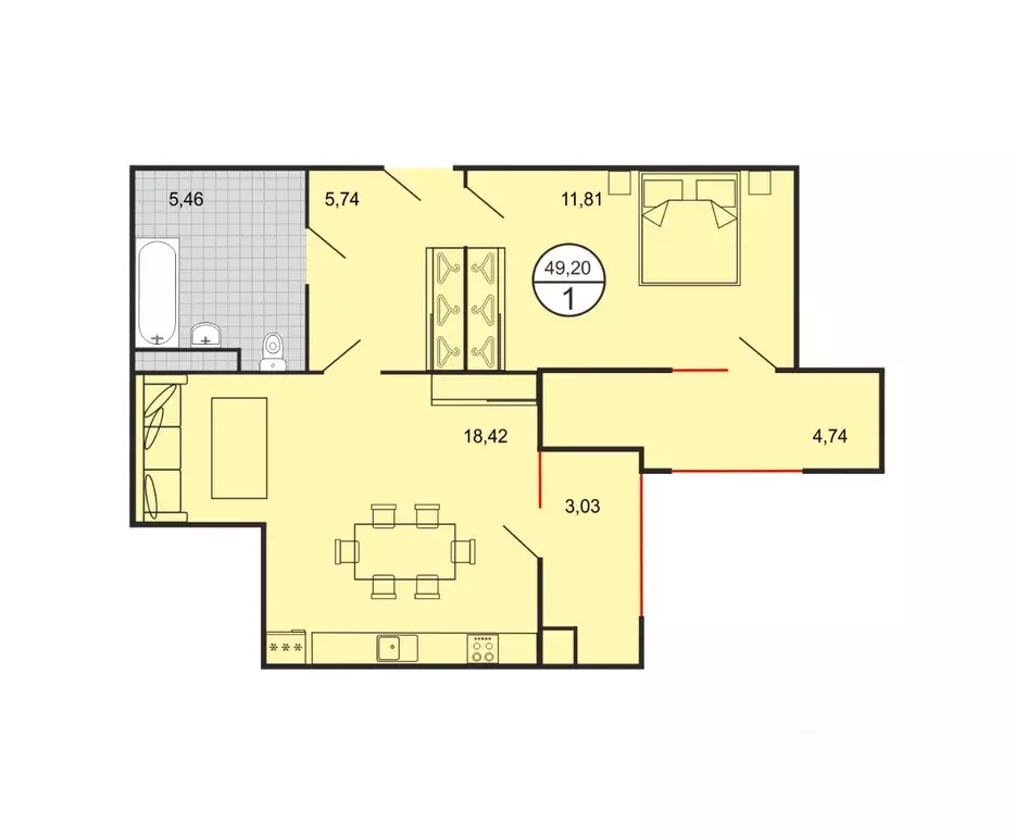 1-к кв. Ставропольский край, Ставрополь № 15 мкр,  (49.2 м) - Фото 1