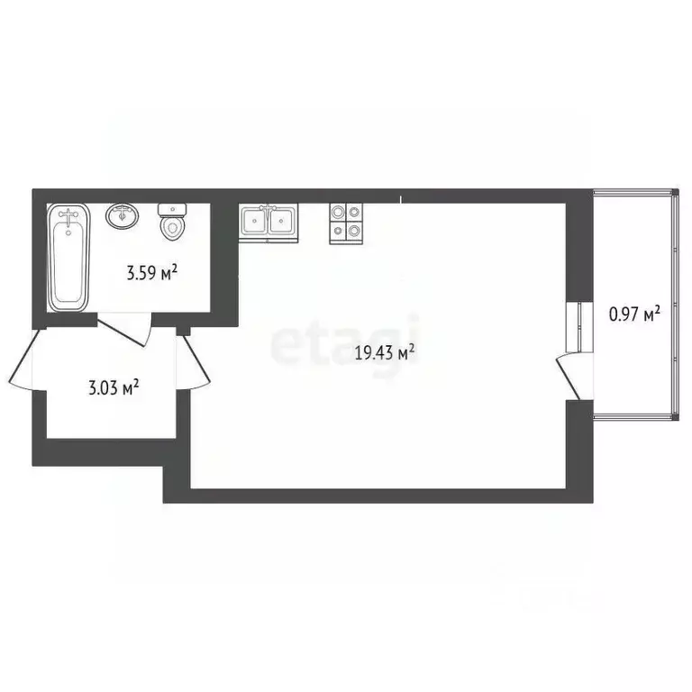 Студия Ярославская область, Ярославль ул. Пашуковская, 9к2 (27.02 м) - Фото 2