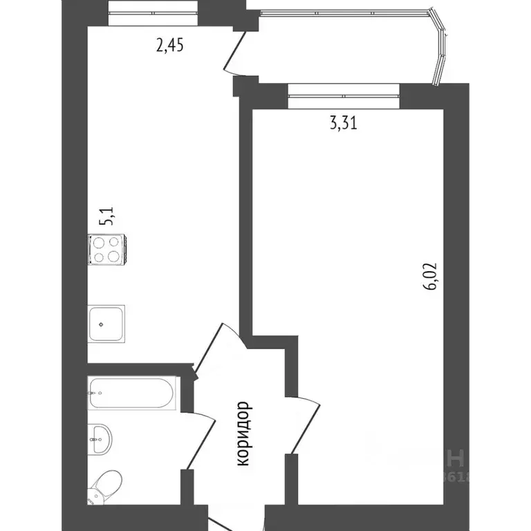 1-к кв. Омская область, Омск ул. Масленникова, 45 (37.4 м) - Фото 1