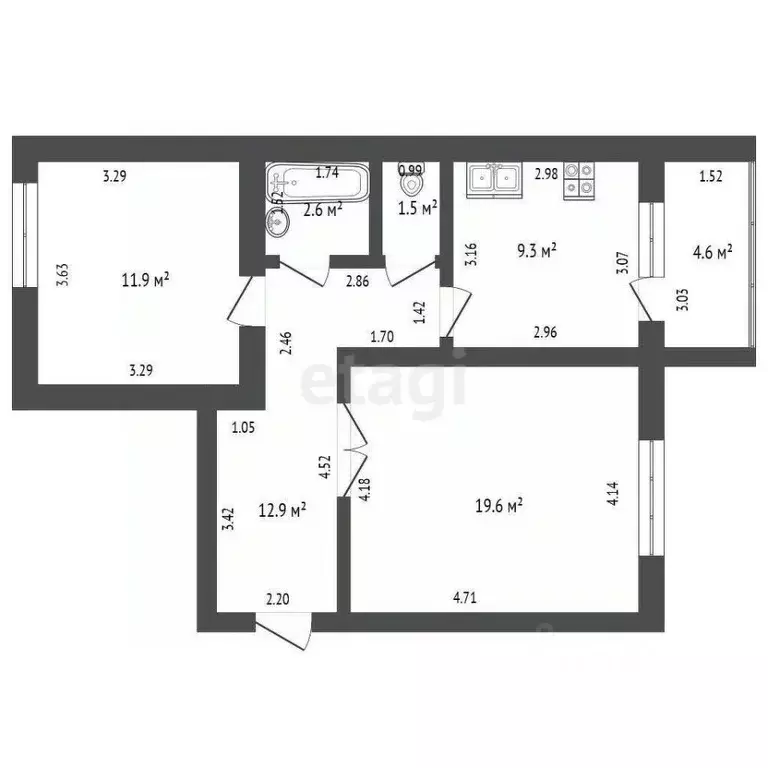 2-к кв. Башкортостан, Стерлитамак Коммунистическая ул., 94 (57.8 м) - Фото 1
