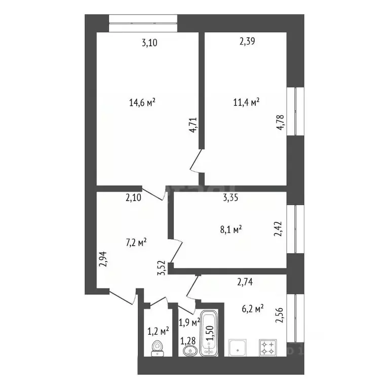 3-к кв. Башкортостан, Уфа ул. Зайнуллы Расулева, 6 (50.6 м) - Фото 2