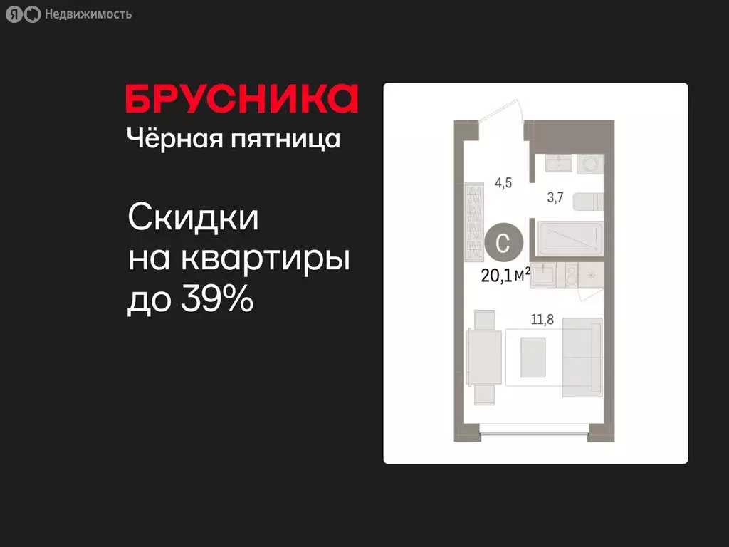 Квартира-студия: Тюмень, ЖК Дом у Озера (20.07 м) - Фото 1