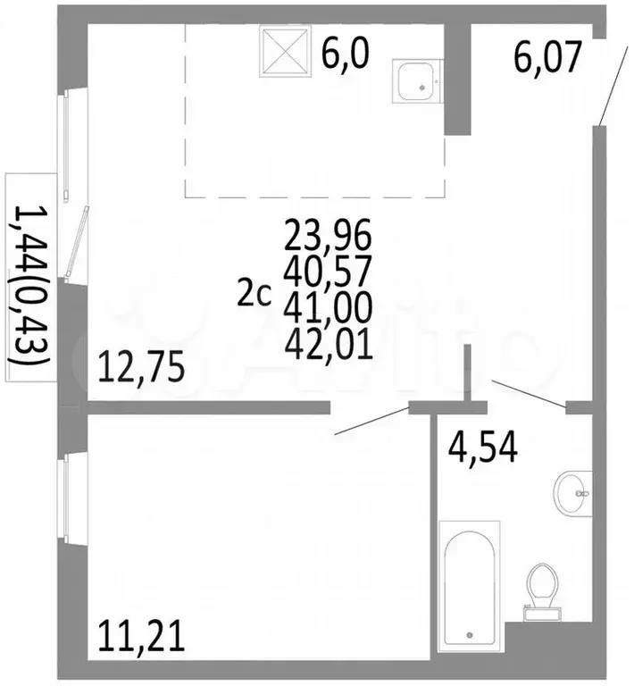 2-к. квартира, 41 м, 7/10 эт. - Фото 0