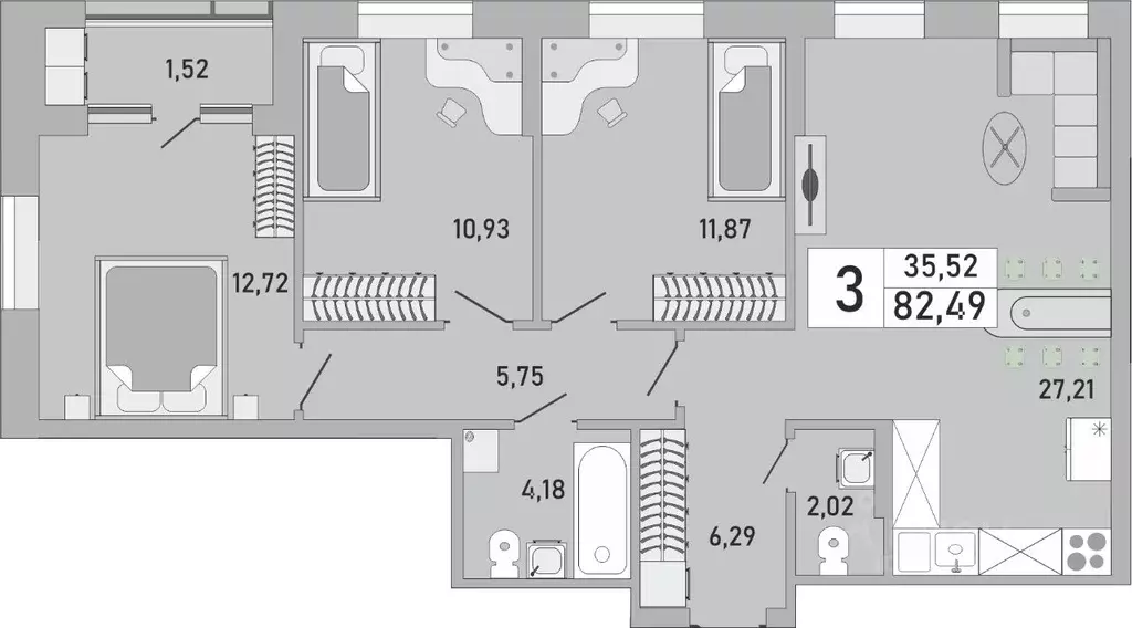 3-к кв. Башкортостан, Уфа Бакалинская ул., 9/1 (82.49 м) - Фото 1