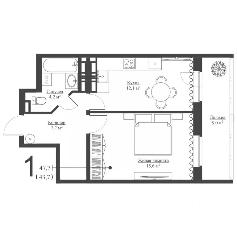 1-к кв. Татарстан, Зеленодольск Мирный мкр,  (43.7 м) - Фото 1