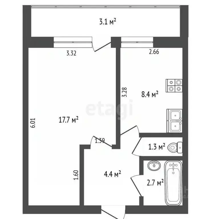1-к кв. Тюменская область, Тюмень ул. Ватутина, 51 (34.5 м) - Фото 1
