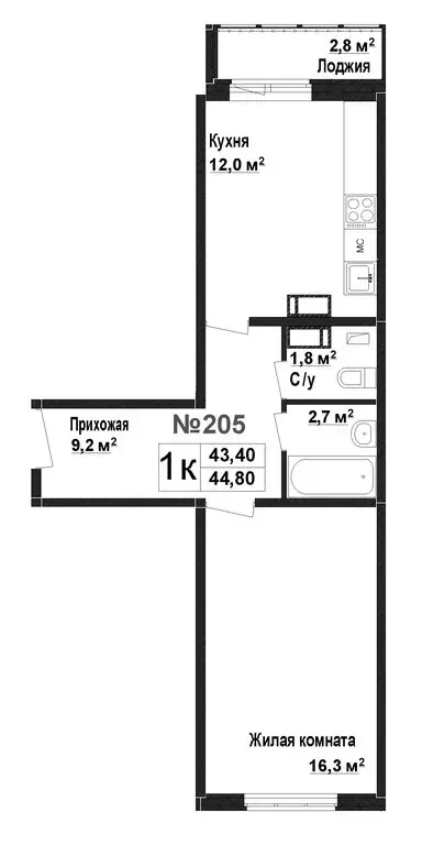 1-комнатная квартира: Нижний Новгород, жилой комплекс Торпедо (43.4 м) - Фото 0