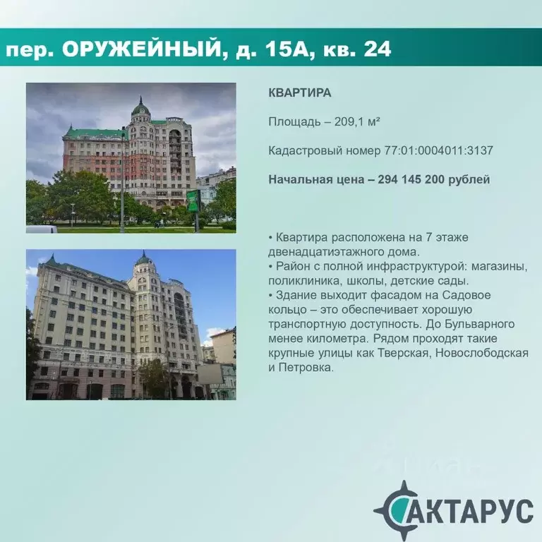 Свободной планировки кв. Москва Оружейный пер., 15А (209.1 м) - Фото 0