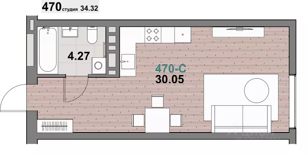1-к кв. Калининградская область, Зеленоградск ул. Гагарина (34.32 м) - Фото 0