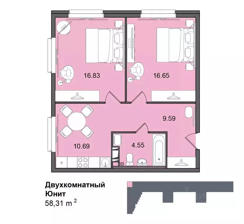 2-к кв. Санкт-Петербург Витебский просп., 99к1 (58.4 м) - Фото 0