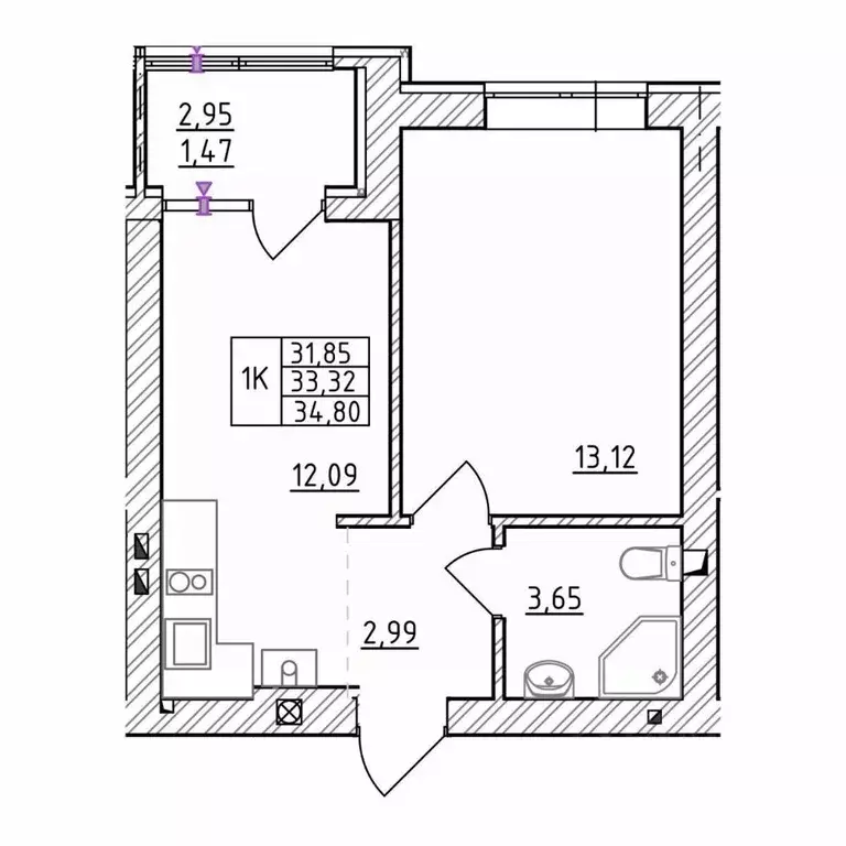 1-к кв. Калининградская область, Зеленоградск  (34.8 м) - Фото 1