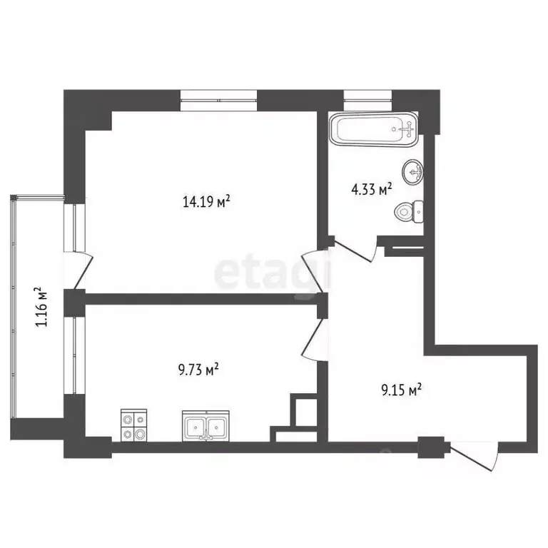 1-к кв. Калининградская область, Гурьевский муниципальный округ, пос. ... - Фото 2