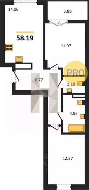 2-к кв. Калининградская область, Гурьевск Включи жилой комплекс (58.19 ... - Фото 1