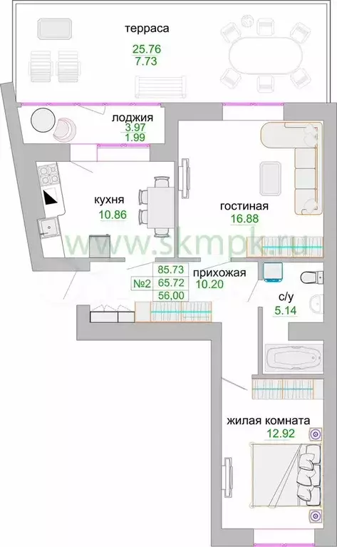 2-к. квартира, 67 м, 1/9 эт. - Фото 1